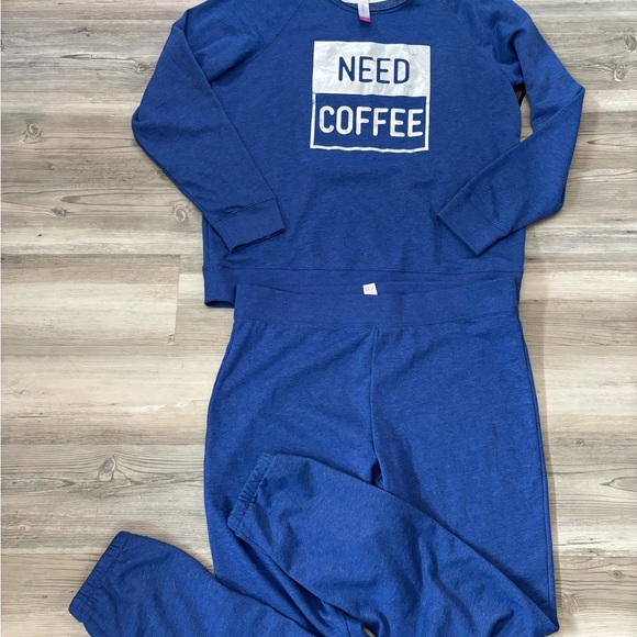 Blue cotton loungewear set with "Need Coffee" graphic #loungewear NWT size large - Picture 6 of 6